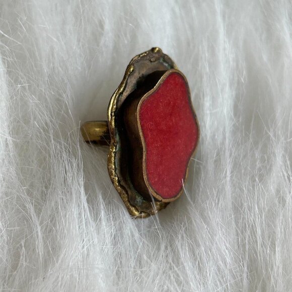 Rustic Red and Bronze Adjustable Ring - Picture 4 of 4